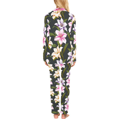 Lily Pattern Print Design LY01 Women's Long Pajama Set