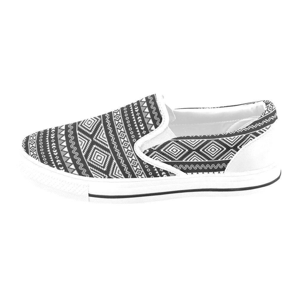 Tribal Pattern Print Design LKS301 White Slip Ons Canvas Women's Shoes