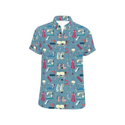 Sewing Equipment Print Design LKS301 Men Short Sleeve Button Up Shirt
