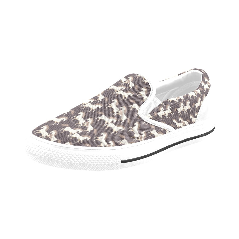 Horse Print Design LKS304 White Slip Ons Canvas Women's Shoes
