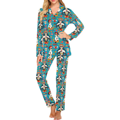 Day of the Dead Old School Girl Design Women's Long Pajama Set