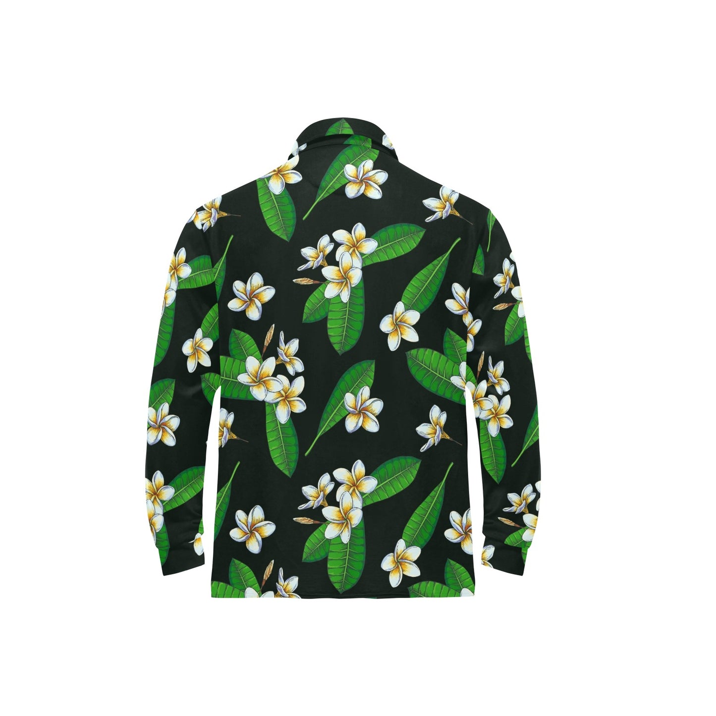 White Plumeria Pattern Print Design PM023 Long Sleeve Polo Shirt For Men's