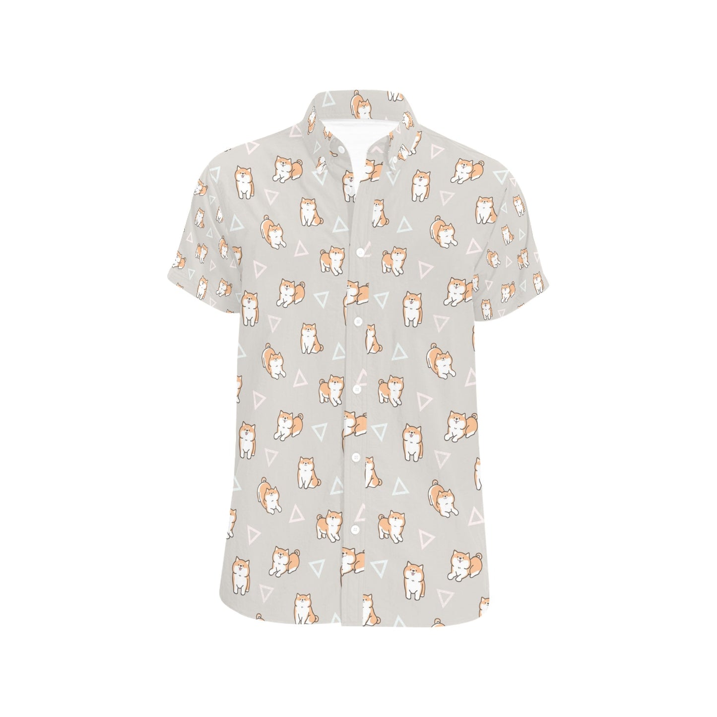 Shiba Inu Print Design LKS307 Men Short Sleeve Button Up Shirt