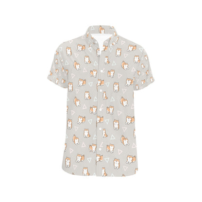 Shiba Inu Print Design LKS307 Men Short Sleeve Button Up Shirt