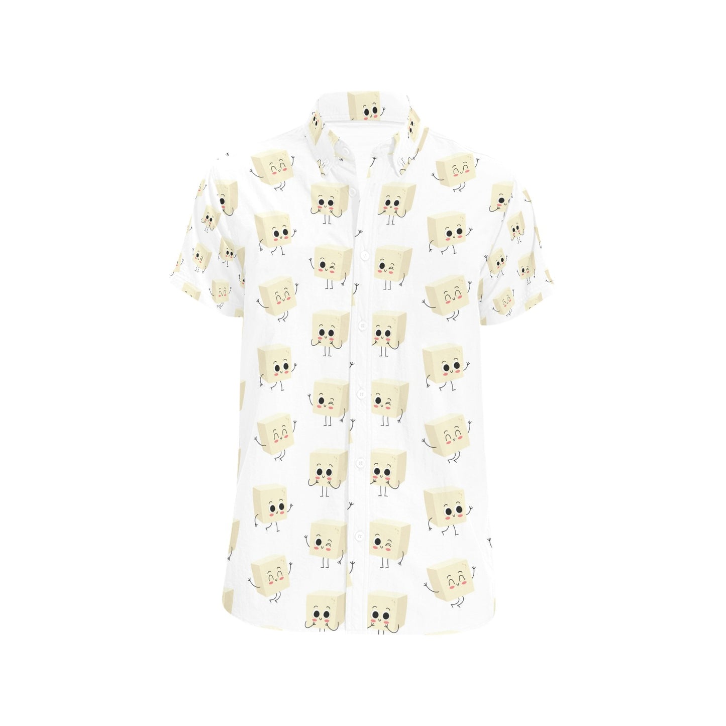 Tofu Print Design LKS301 Men Short Sleeve Button Up Shirt