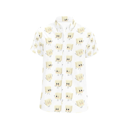 Tofu Print Design LKS301 Men Short Sleeve Button Up Shirt