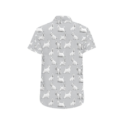 Scottish Terriers Print Design LKS3011 Men Short Sleeve Button Up Shirt
