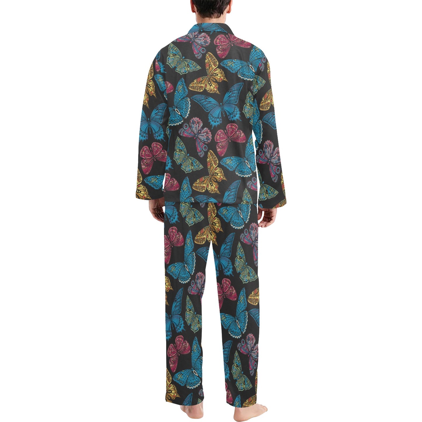 Butterfly Mandala Style Men's Long Pajama Set