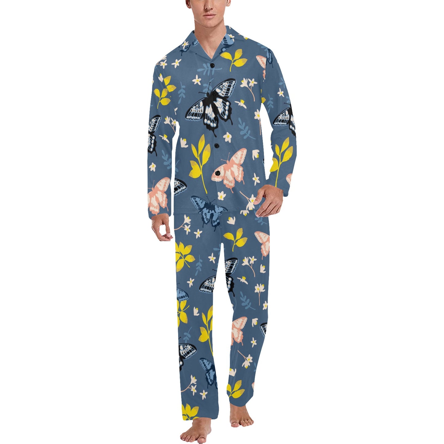 Monarch Butterfly Pattern Print Design 02 Men's Long Pajama Set