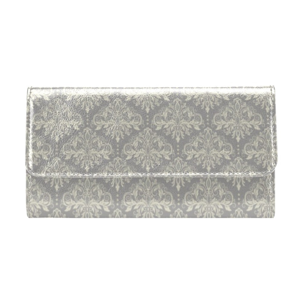 Damask Grey Elegant Print Pattern Women's Trifold Wallet