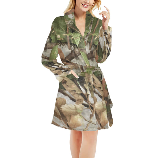 Camo Realistic Tree Forest Print Women's Fleece Robe