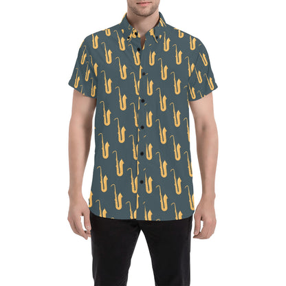 Saxophone Print Design LKS401 Men Short Sleeve Button Up Shirt