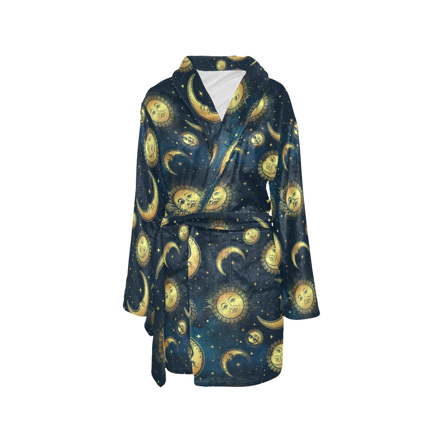 Gold Sun Moon Face Women's Fleece Robe
