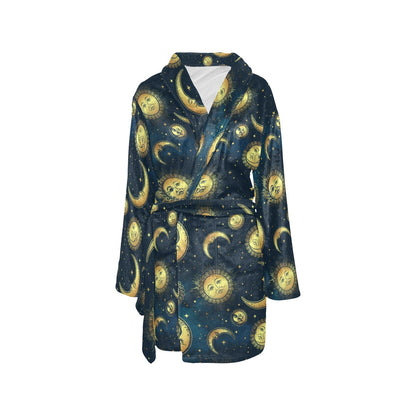 Gold Sun Moon Face Women's Fleece Robe