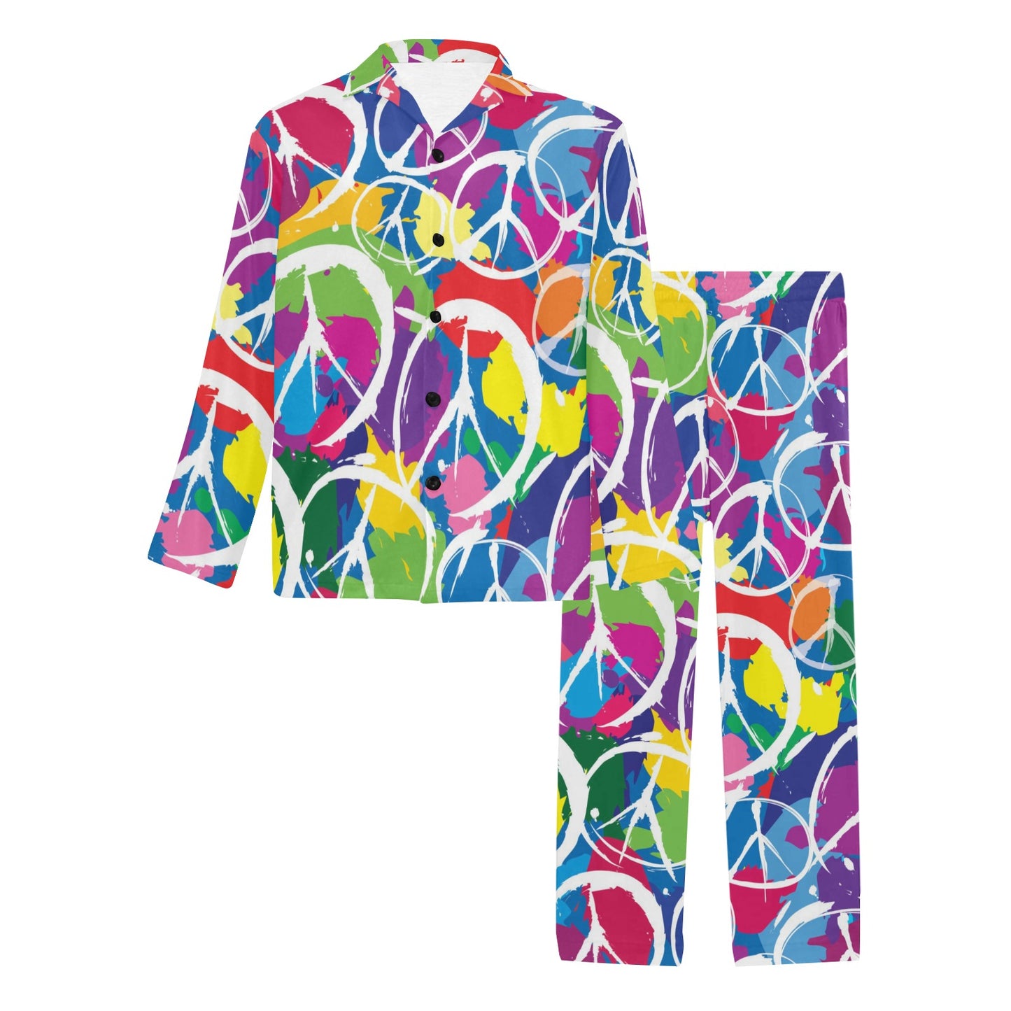 Peace Sign Colorful Pattern Print Design A02 Men's Long Pajama Set
