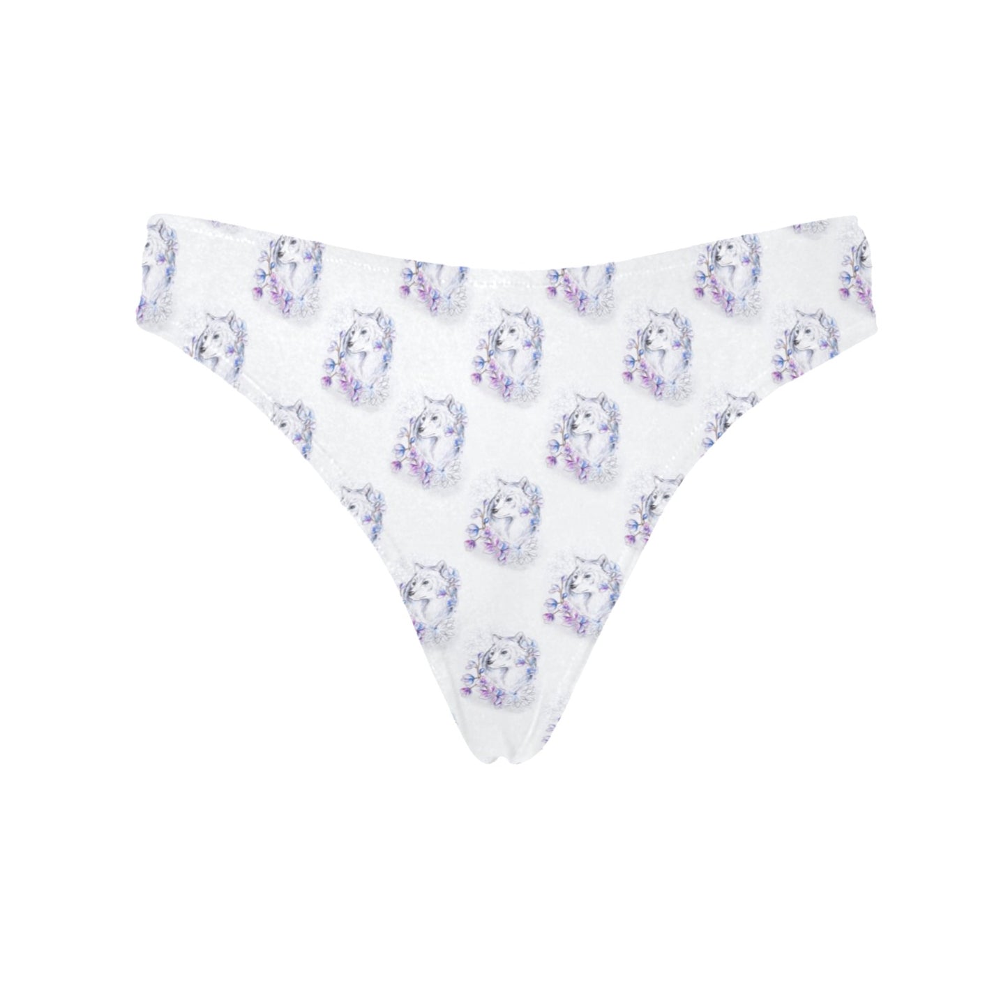 Wolf with Flower Print Design Women's Thongs