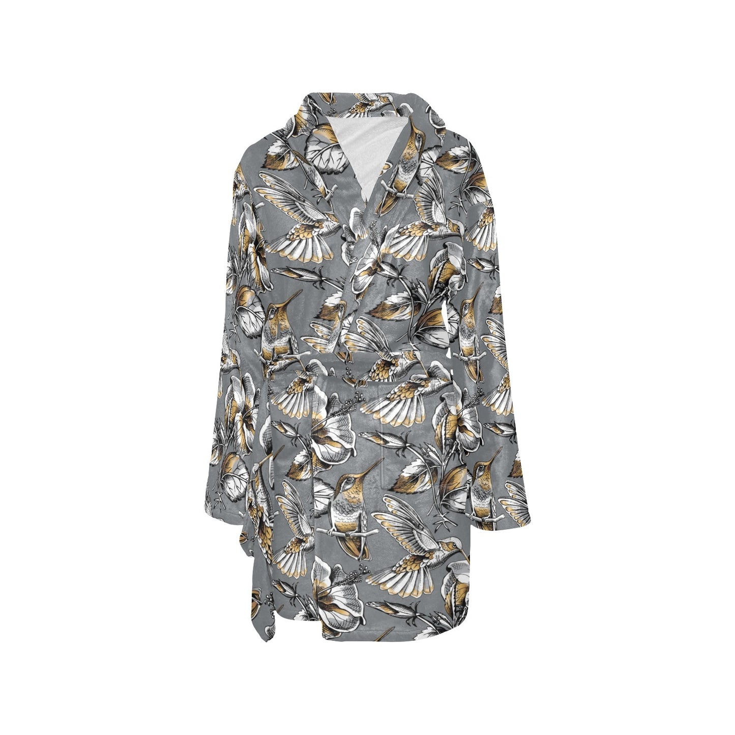 Hummingbird Pattern Print Design 02 Women's Fleece Robe