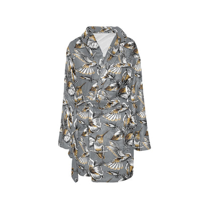 Hummingbird Pattern Print Design 02 Women's Fleece Robe