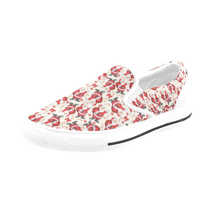 Santa Christmas Themed Print Design LKS302 White Slip Ons Canvas Women's Shoes