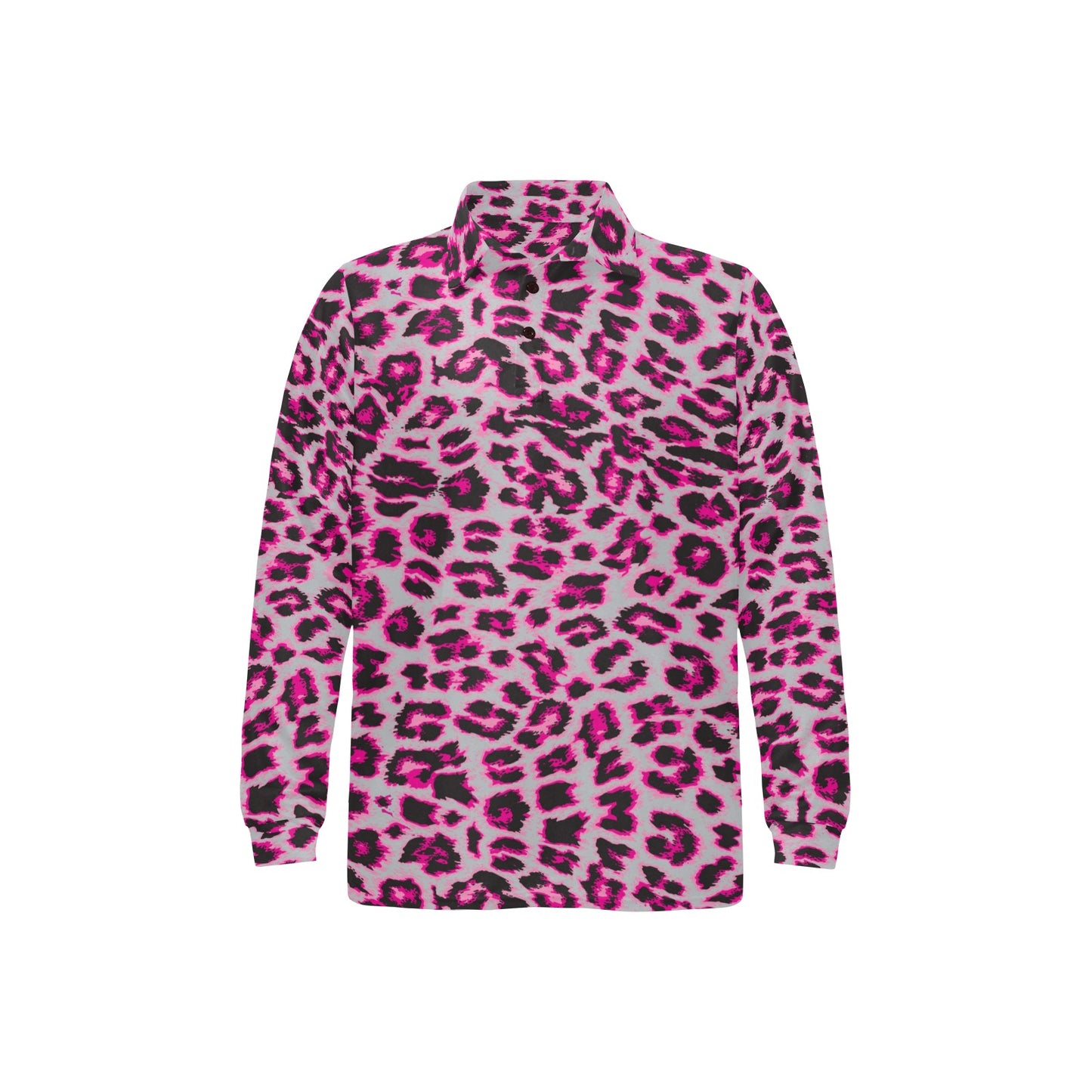 Leopard Pattern Print Design 02 Long Sleeve Polo Shirt For Men's