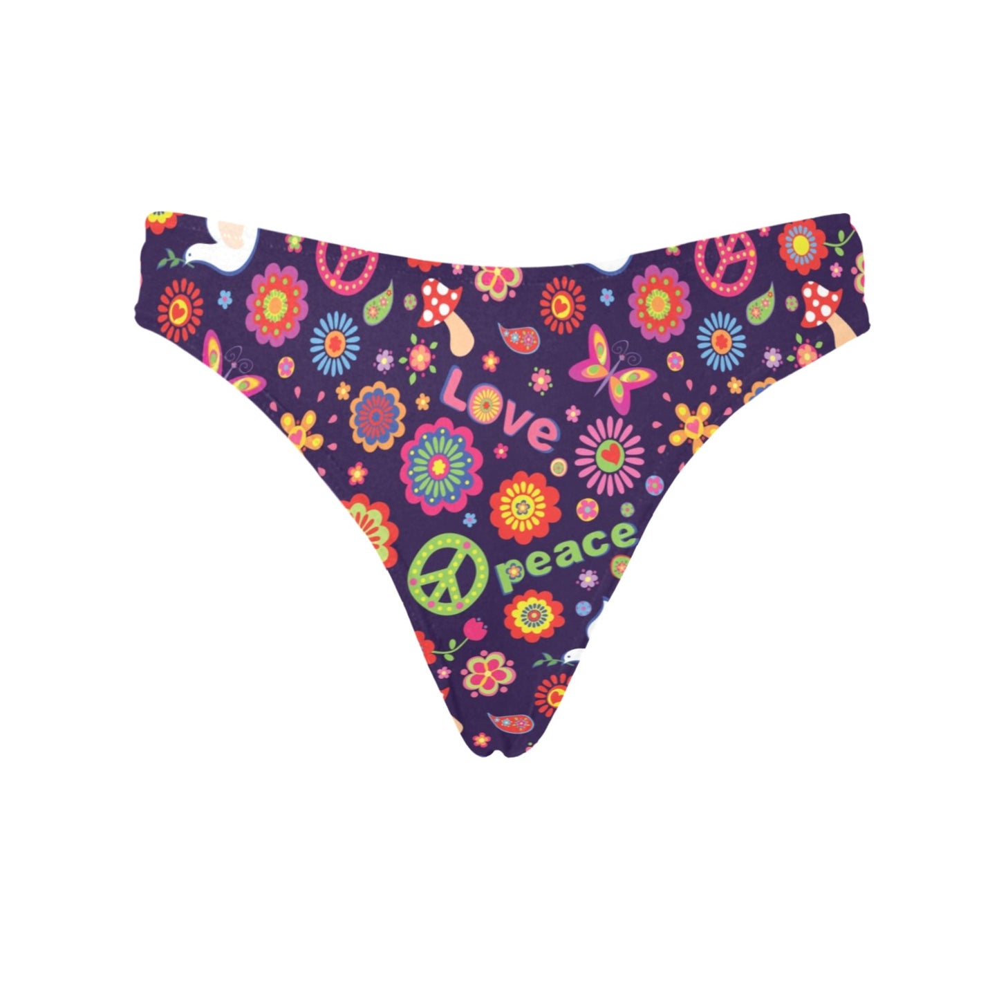 Flower Power Peace Design Print Women's Thongs