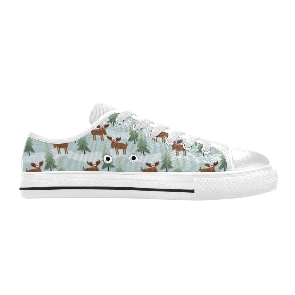 Moose Print Design LKS402 Women's White Low Top Shoes
