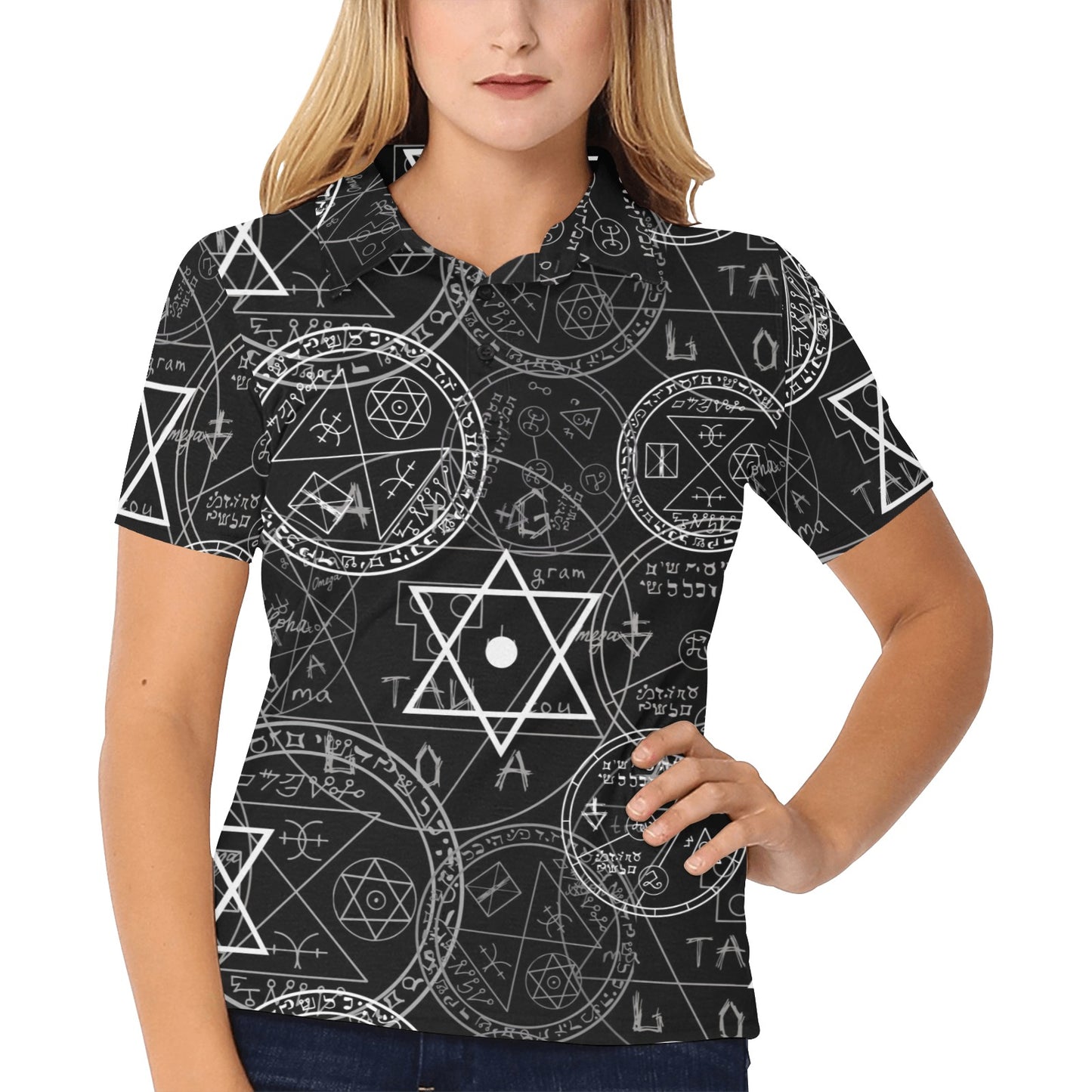 Pentagram Pattern Print Design A01 Women's Polo Shirt