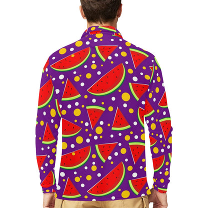 Watermelon Pattern Print Design WM010 Long Sleeve Polo Shirt For Men's