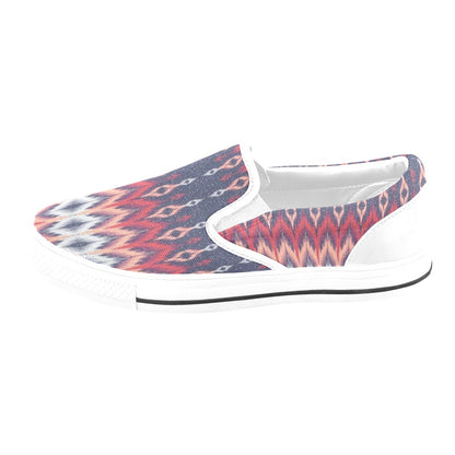 Ikat Print Design LKS401 White Slip Ons Canvas Women's Shoes