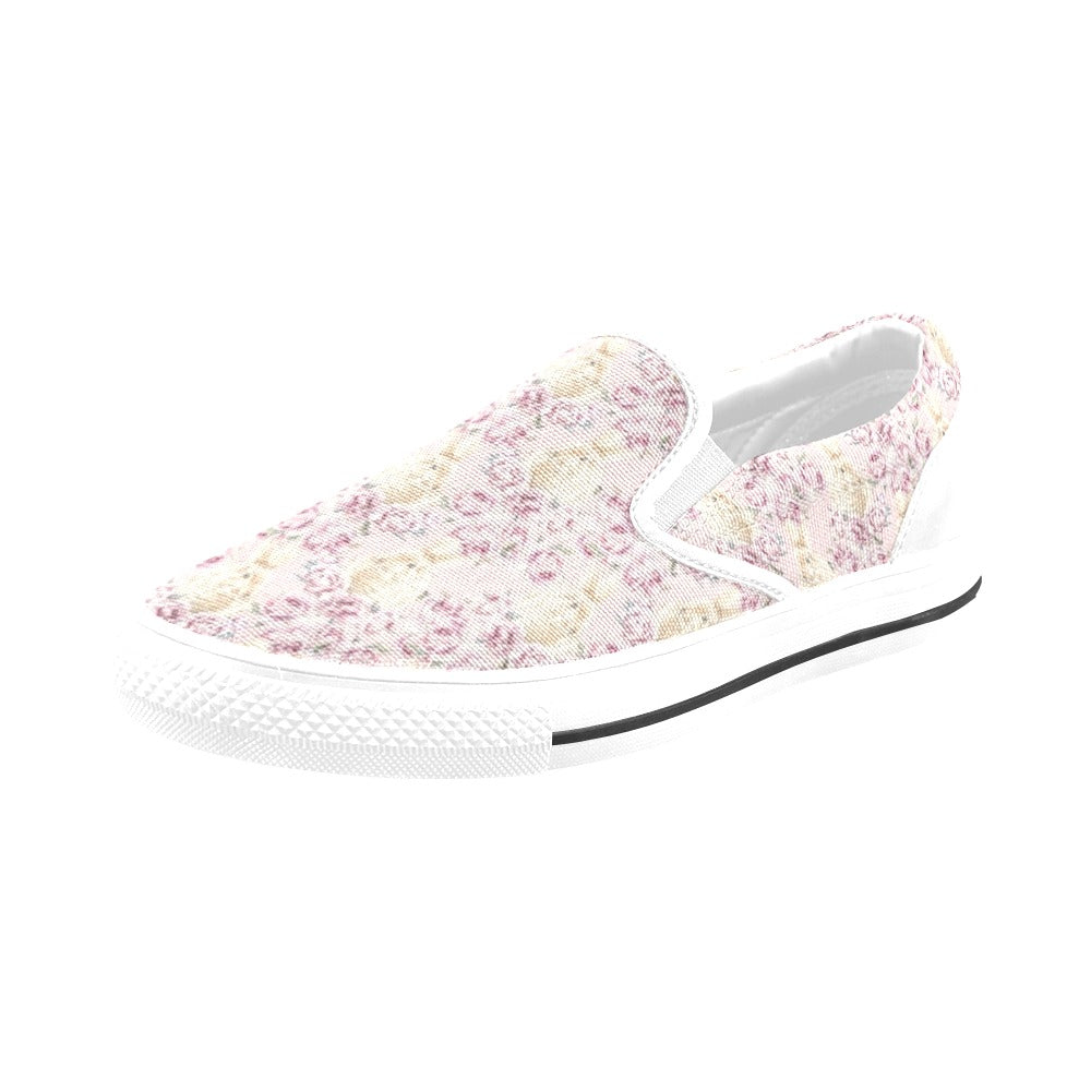 Rabbit Print Design LKS403 White Slip Ons Canvas Women's Shoes