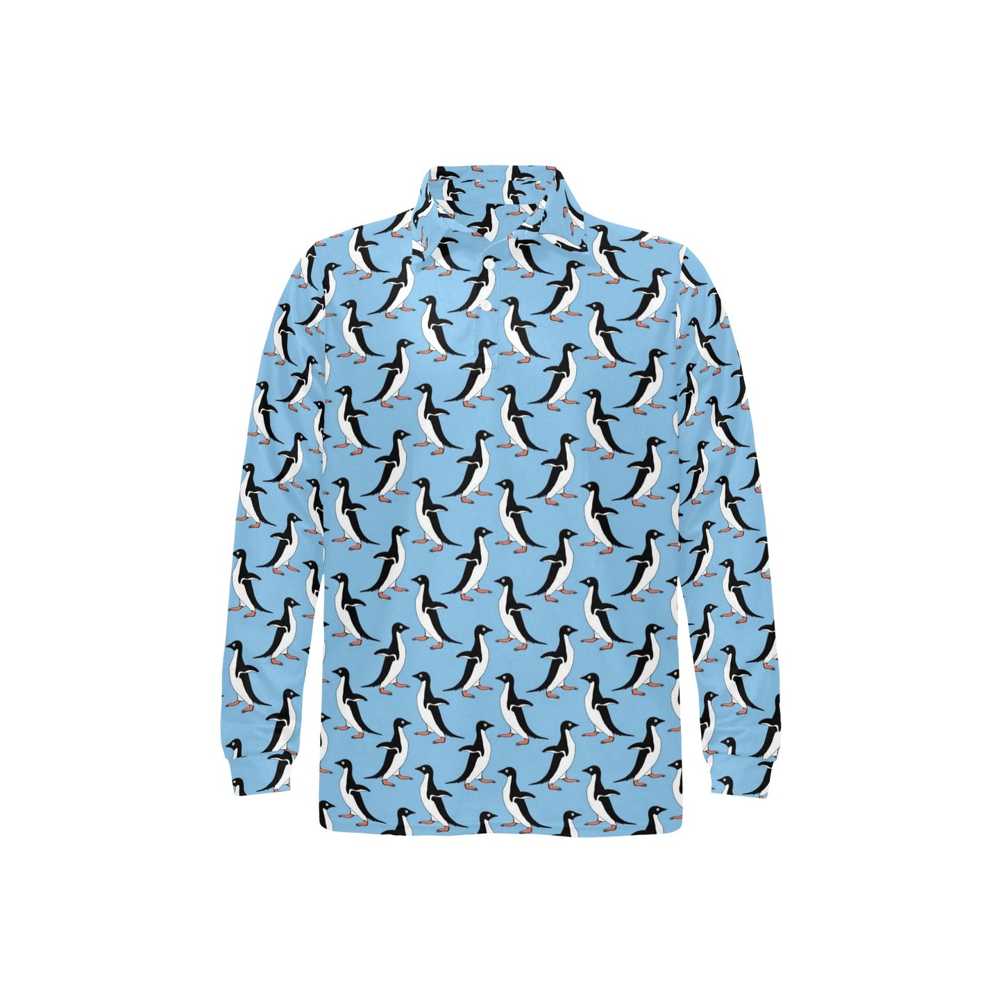 Penguin Dance Pattern Long Sleeve Polo Shirt For Men's