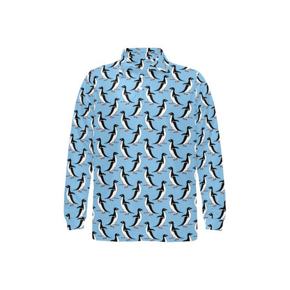 Penguin Dance Pattern Long Sleeve Polo Shirt For Men's