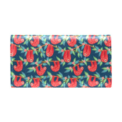 Sloth Red Design Themed Print Women's Trifold Wallet