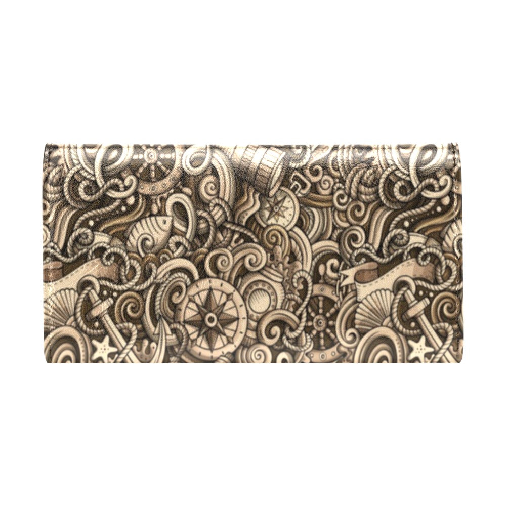 Nautical Tattoo Design Themed Print Women's Trifold Wallet