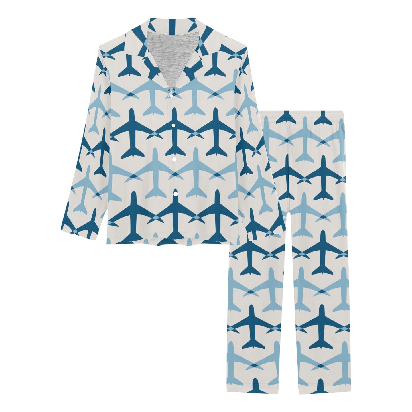 Airplane Pattern Print Design 04 Women's Long Pajama Set