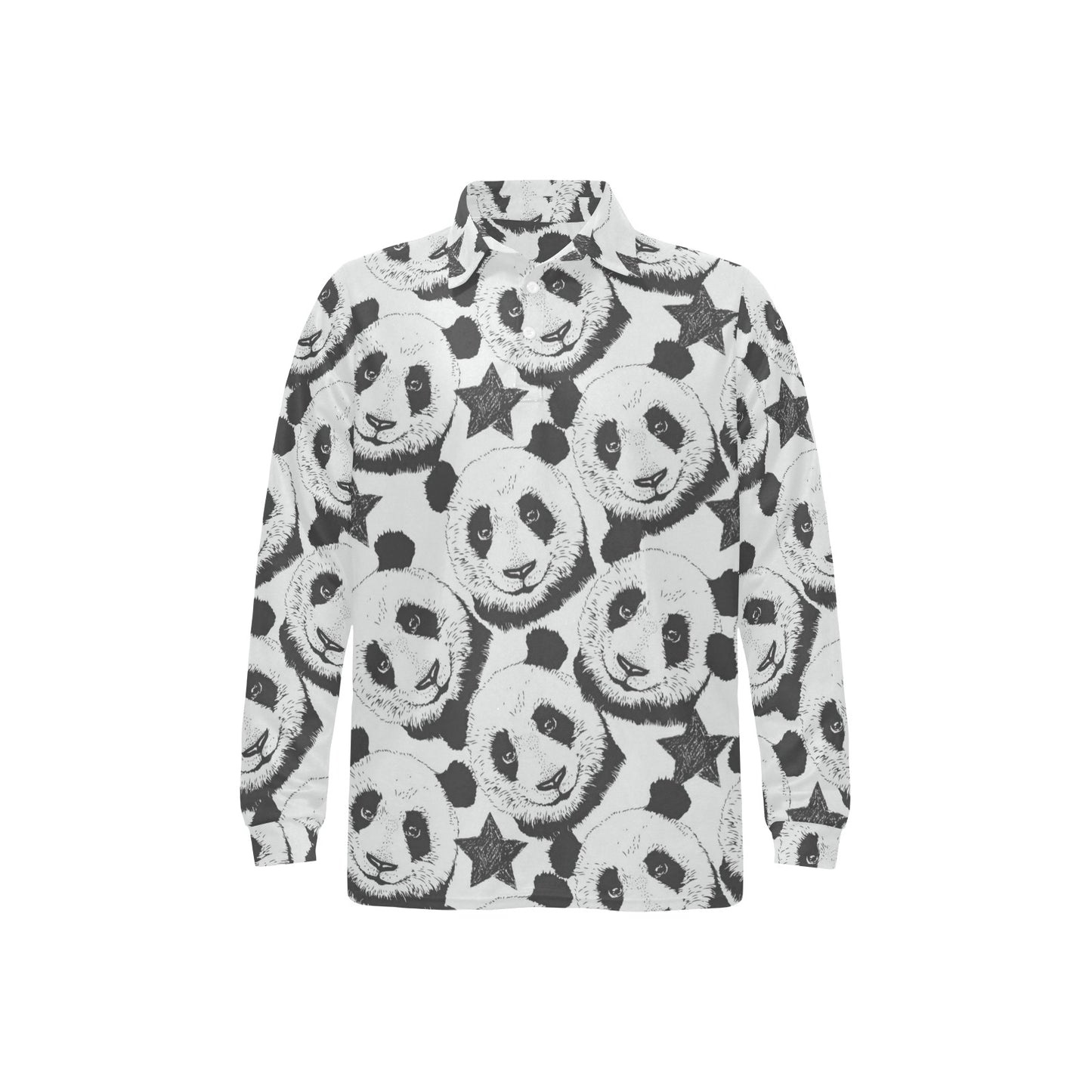 Panda Pattern Print Design A02 Long Sleeve Polo Shirt For Men's