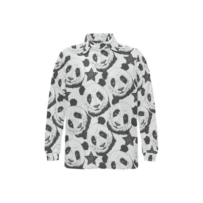 Panda Pattern Print Design A02 Long Sleeve Polo Shirt For Men's