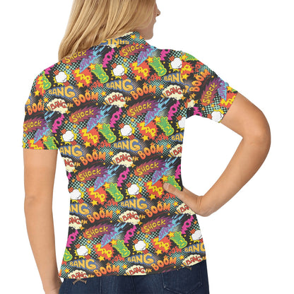 Comic Book Pattern Print Design 01 Women's Polo Shirt