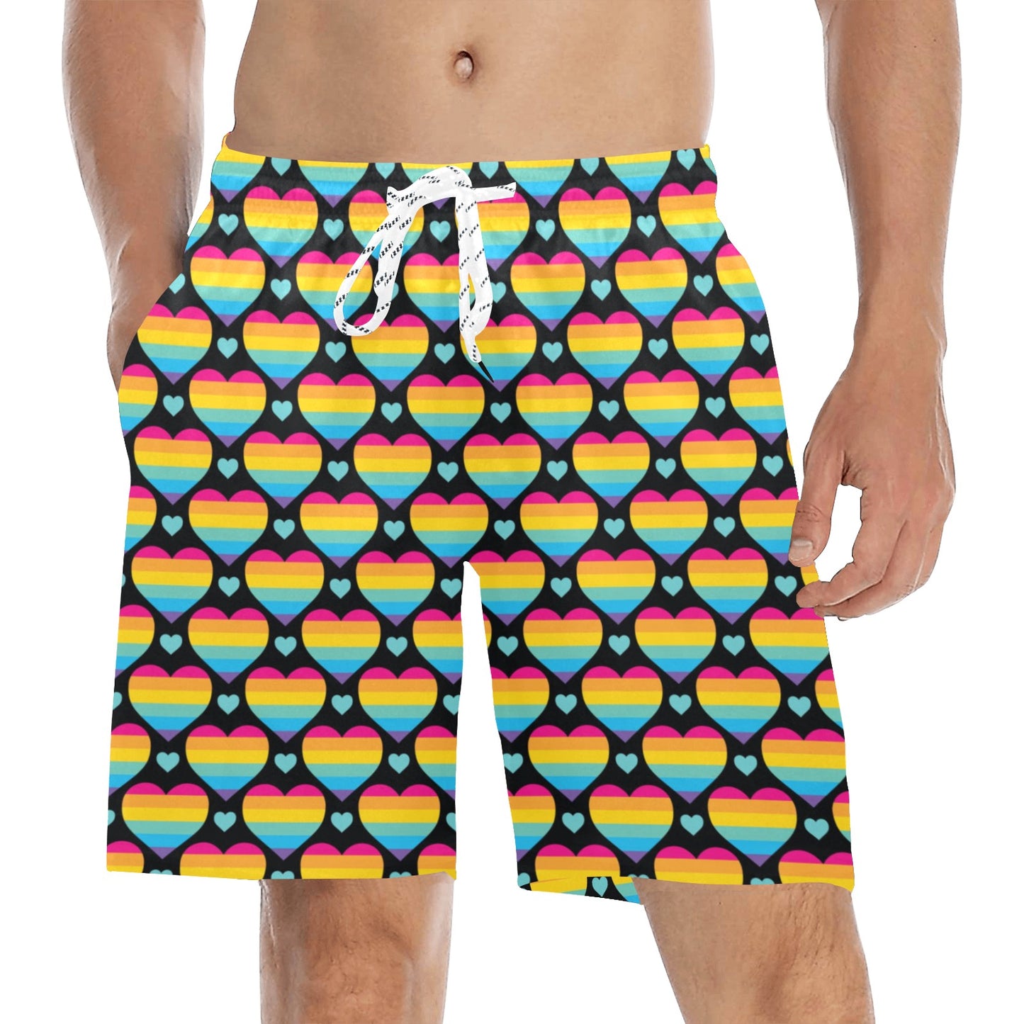Rainbow Heart Print Pattern Men's Swim Trunks Beach Shorts