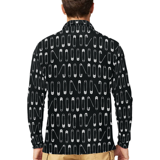 Safety Pin Print Design LKS302 Long Sleeve Polo Shirt For Men's