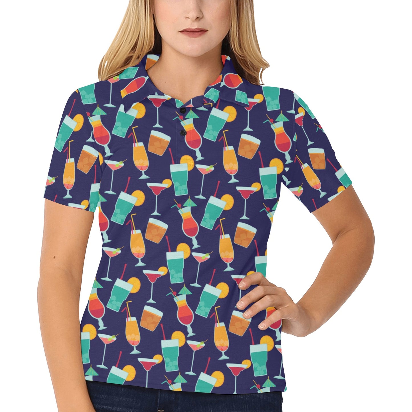 Cocktail Pattern Print Design 06 Women's Polo Shirt