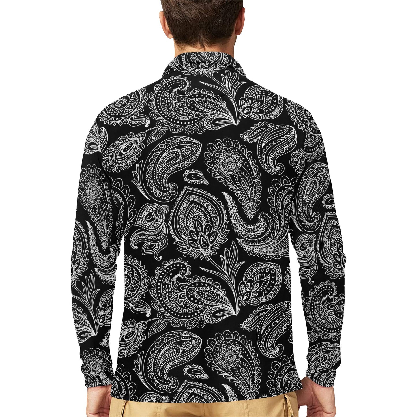 Paisley Pattern Print Design A04 Long Sleeve Polo Shirt For Men's