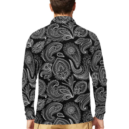 Paisley Pattern Print Design A04 Long Sleeve Polo Shirt For Men's