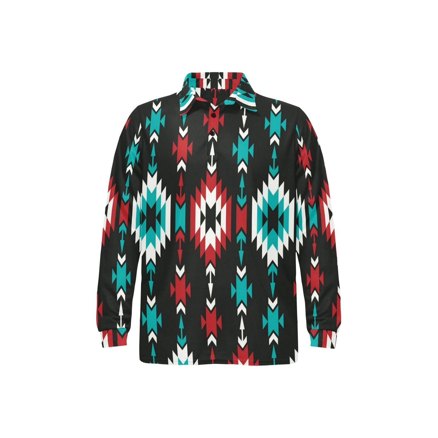 Native Pattern Print Design A08 Long Sleeve Polo Shirt For Men's