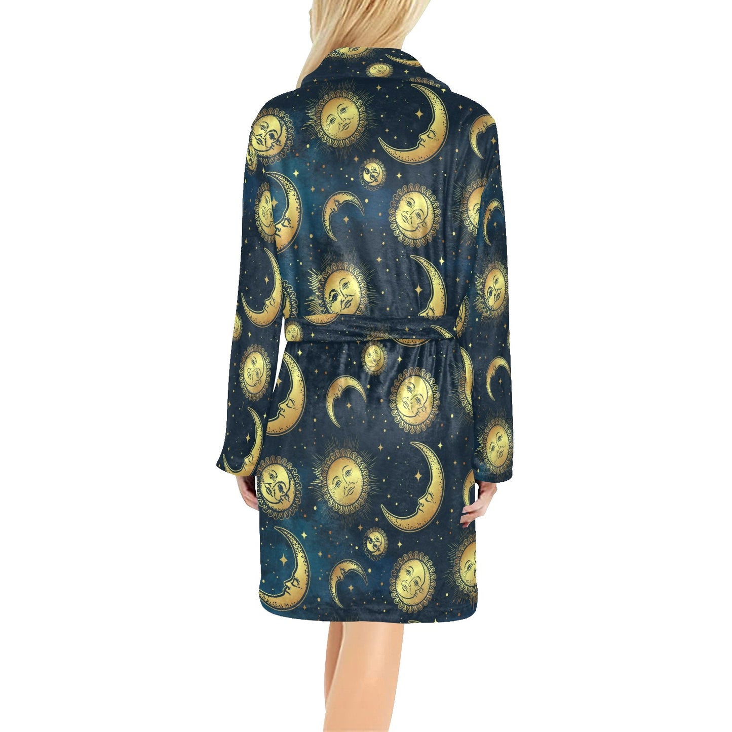 Gold Sun Moon Face Women's Fleece Robe