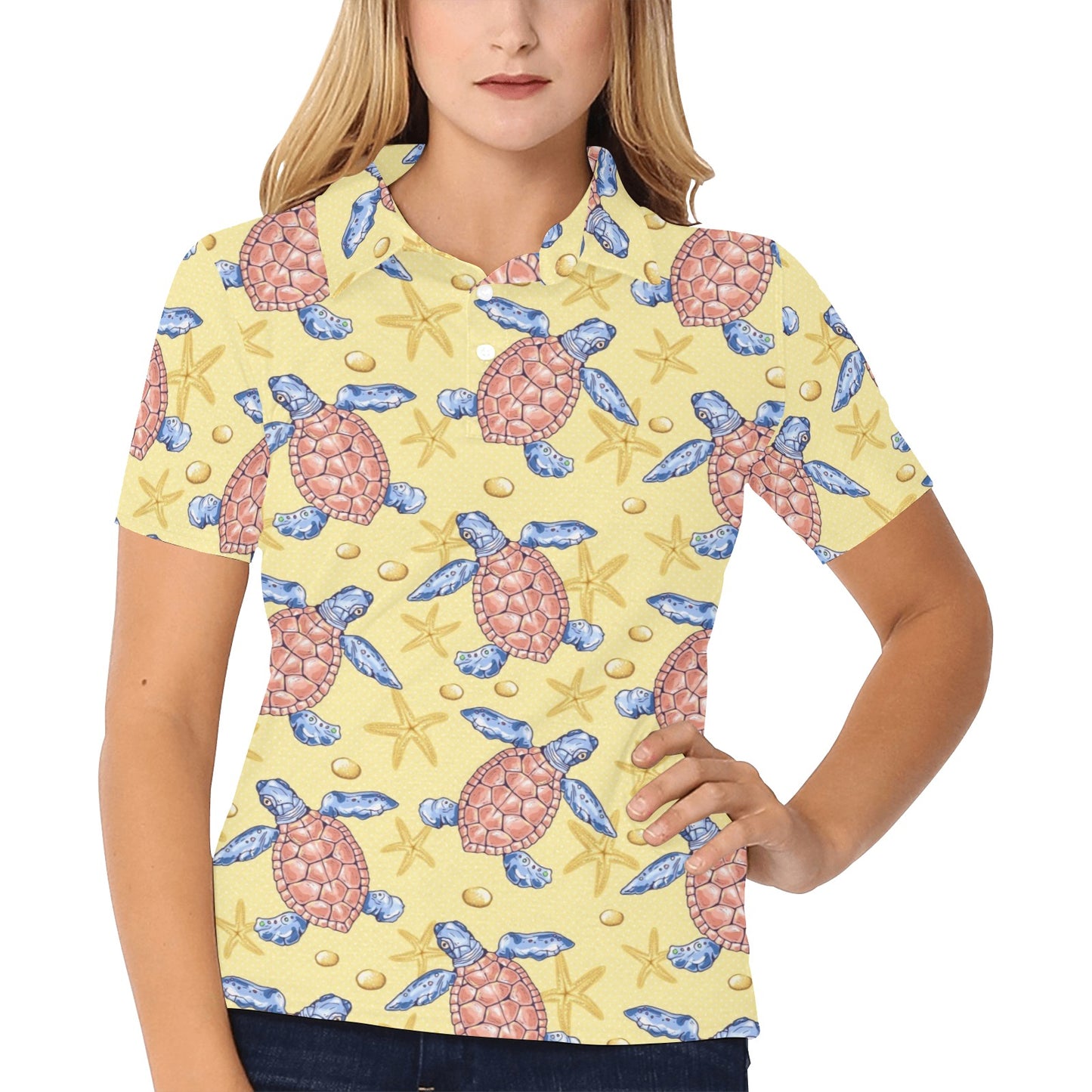 Sea Turtle Pattern Print Design T06 Women's Polo Shirt