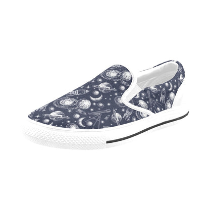 Space Rocket Print Design LKS301 White Slip Ons Canvas Women's Shoes