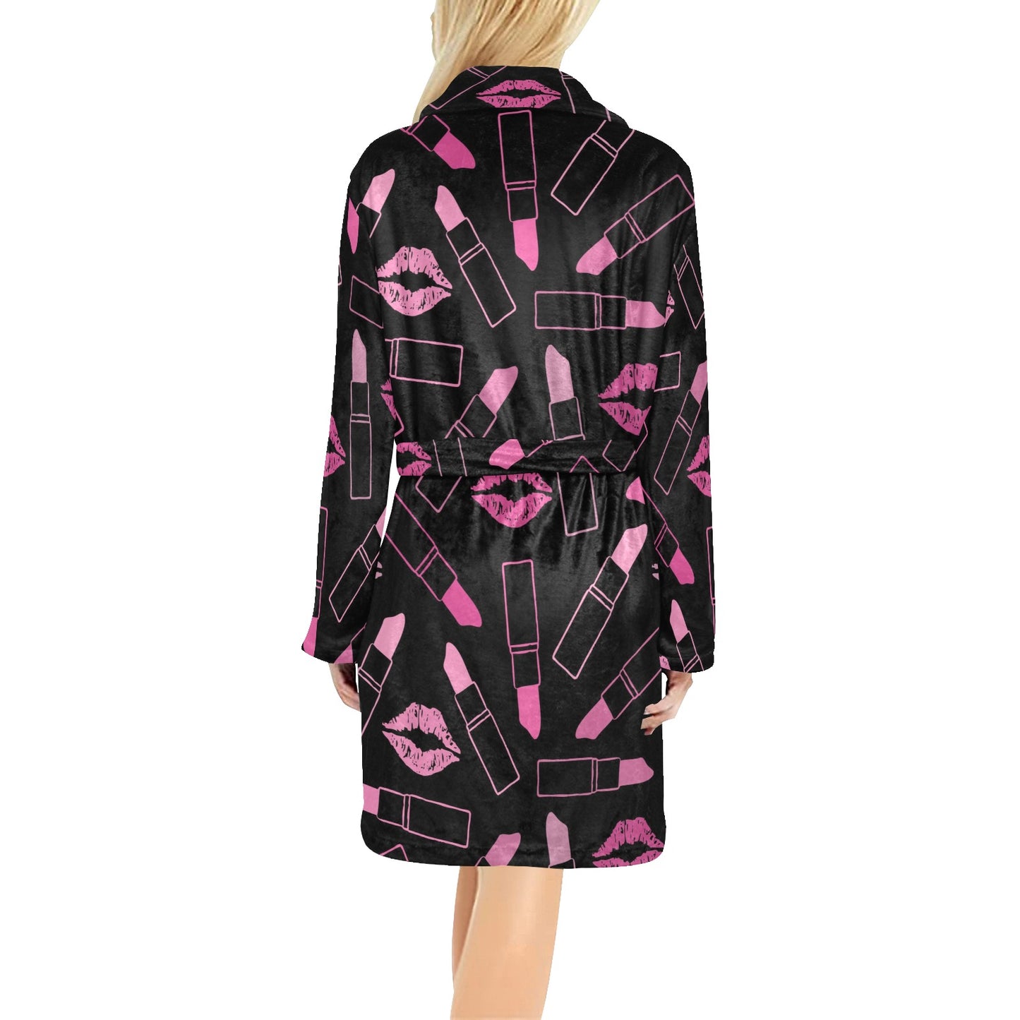 Lipstick Pink Pattern Print Design 01 Women's Fleece Robe