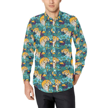 Tiger Tropical Print Design LKS301 Men's Long Sleeve Dress Shirt