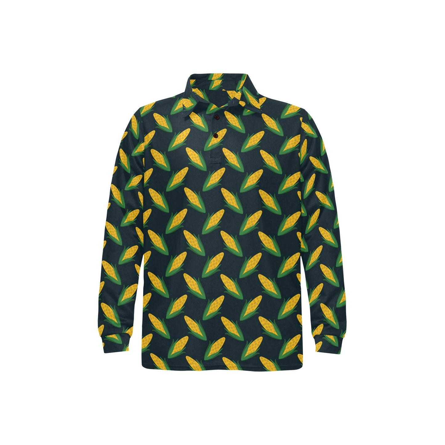 Corn Pattern Print Design 02 Long Sleeve Polo Shirt For Men's